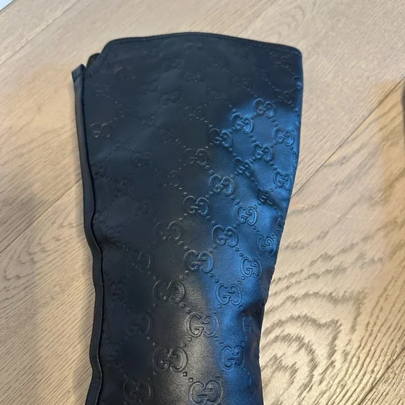 Vintage Black Embossed Monogram Knee-High Platform Stiletto Boots – EU 38 - Picture 10 of 17